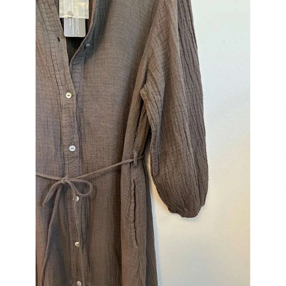 NWT Shannon Passero Brown Cotton Gauze Tiered Button Front Dress | Size Medium